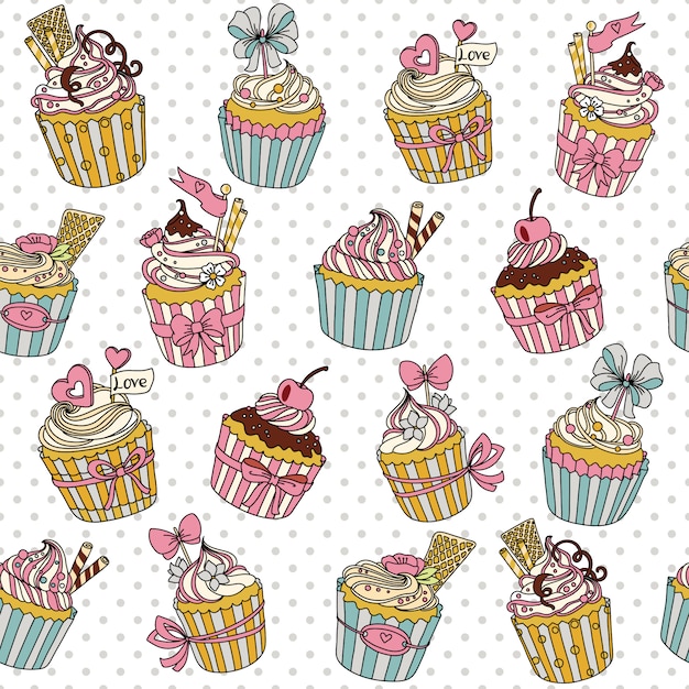 Vector seamless pattern with cupcakes Premium Vector