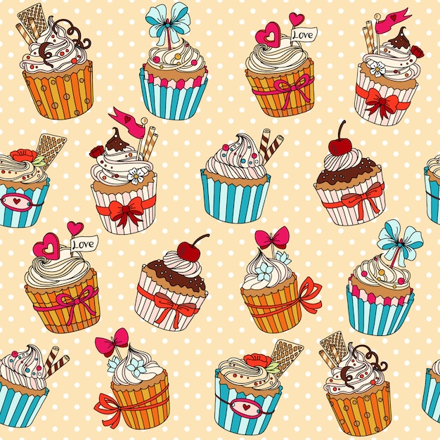 Vector seamless pattern with cupcakes Premium Vector
