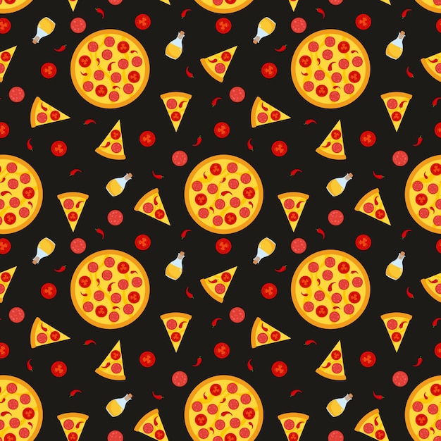 Vector seamless pattern with pizza. for fabric, wrapping paper, cards and web illustration. Premium Vector