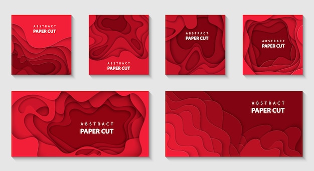 Vector set of 6 red backgrounds with paper cut Premium Vector