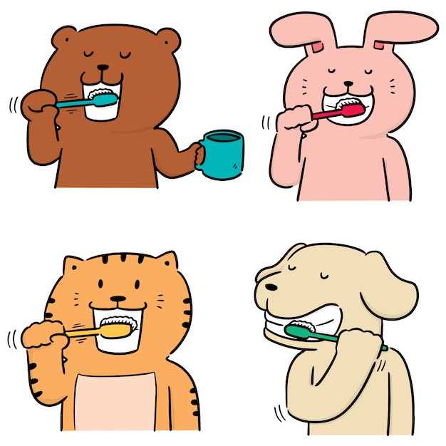 Vector set of animal brushing teeth | Premium Vector