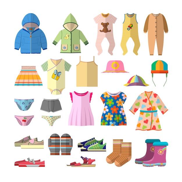 Download Vector set of baby clothes in flat style. children clothing collection design. | Premium Vector