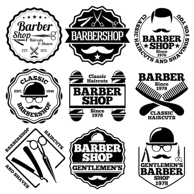 Vector set of barber labels Premium Vector