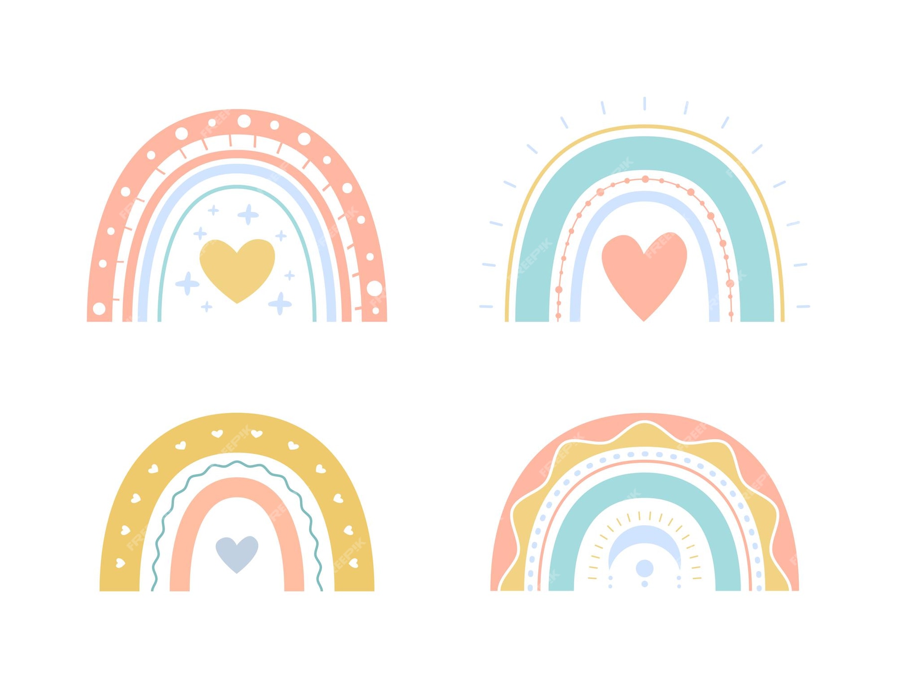 Premium Vector | Vector set boho rainbows with hearts for kids ...