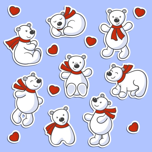 Premium Vector Vector Set Of Cartoon Cute Polar Bears In Red Scarves