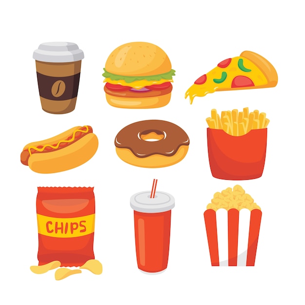 Premium Vector | Vector set of cartoon fast food illustration