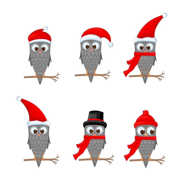 Download Vector set of christmas owls with various emotions ...