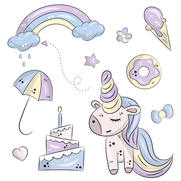 Vector set of cute unicorn Vector | Premium Download