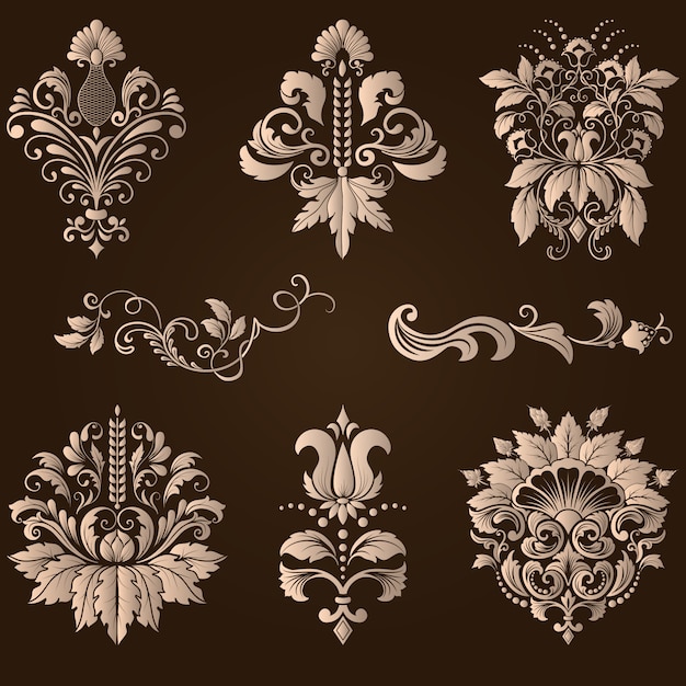 Download Vector set of damask ornamental elements. elegant floral ...