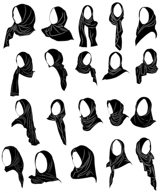 Download Premium Vector | Vector set drawing of muslim woman with hijab logo template icon hijab store ...