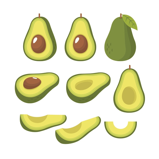 Download Vector set of half slice and whole of fresh avocado ...