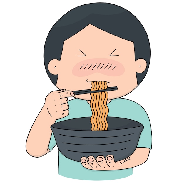 Premium Vector | Vector set of man eat noodle