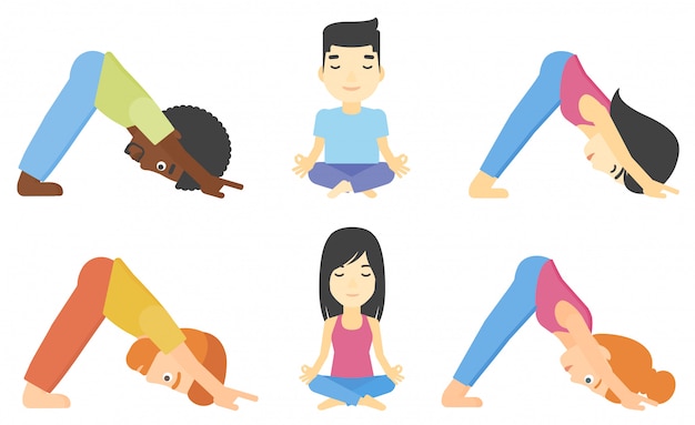 Premium Vector | Vector set of men and women practicing yoga.