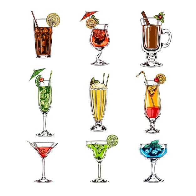 Vector set of cocktail glasses