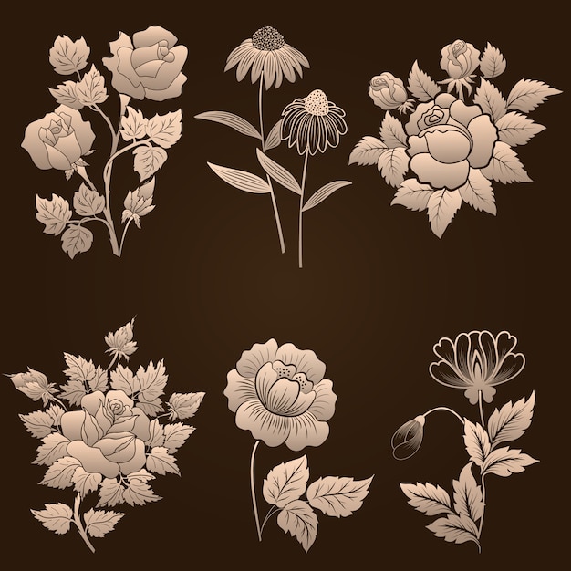 Vector set of damask ornamental elements.\
Elegant floral abstract elements for design. Perfect for\
invitations, cards etc.