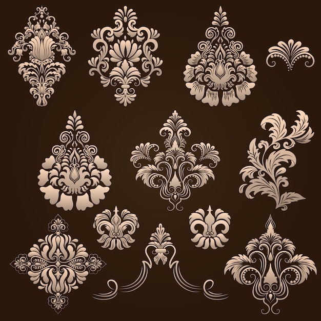 Download Vector set of damask ornamental elements. Elegant floral abstract elements for design. Perfect ...