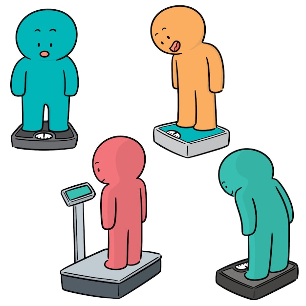 Vector set of people on weighing machine Premium Vector
