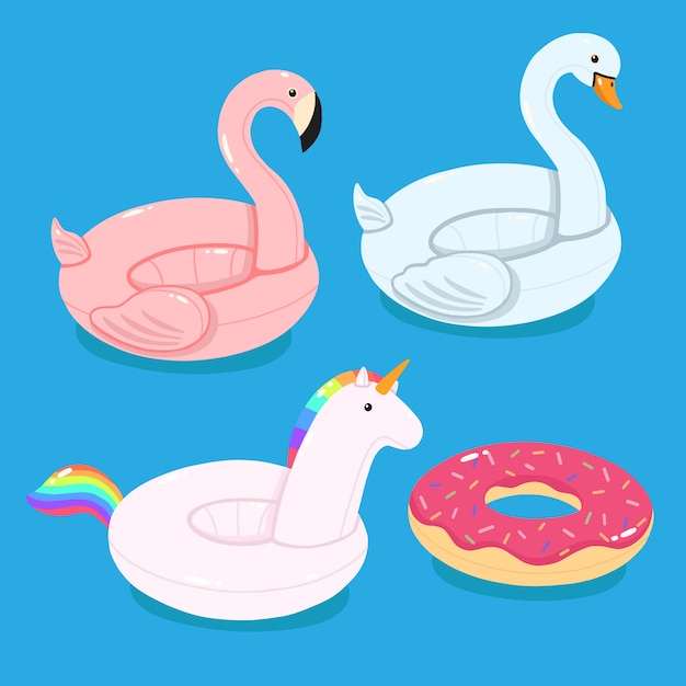 Download Vector set of pool floats flamingo, unicorn, swan, and ...