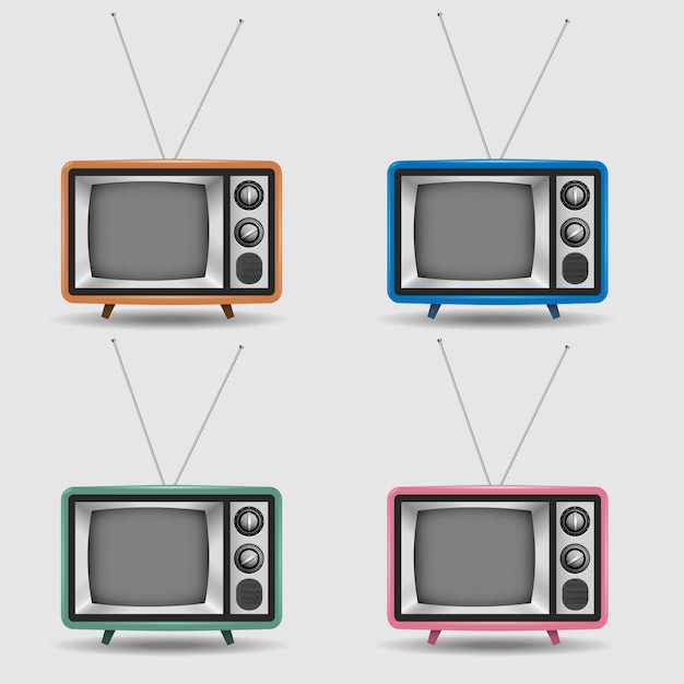Vector set of realistic retro tv icons Premium Vector
