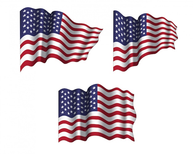 Download Vector set of realistic waving flags of usa. | Premium Vector