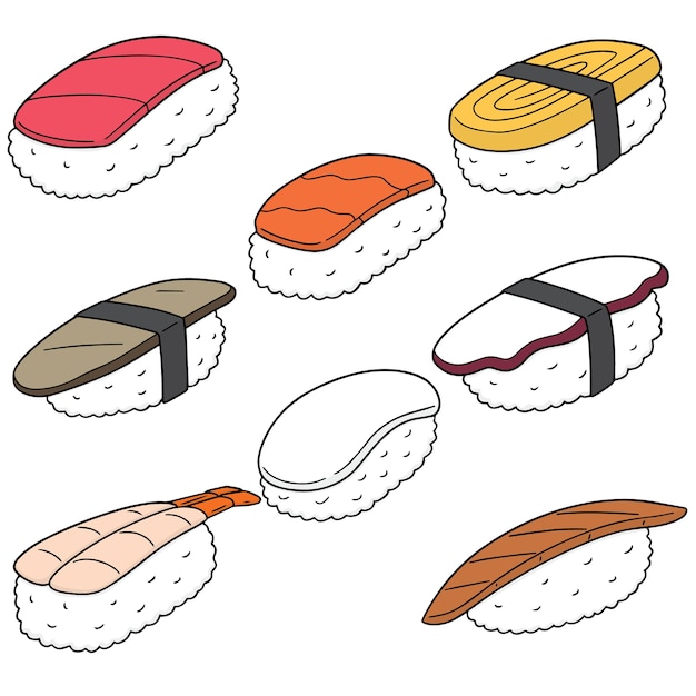 Vector set of sushi (rice with raw fish) | Premium Vector
