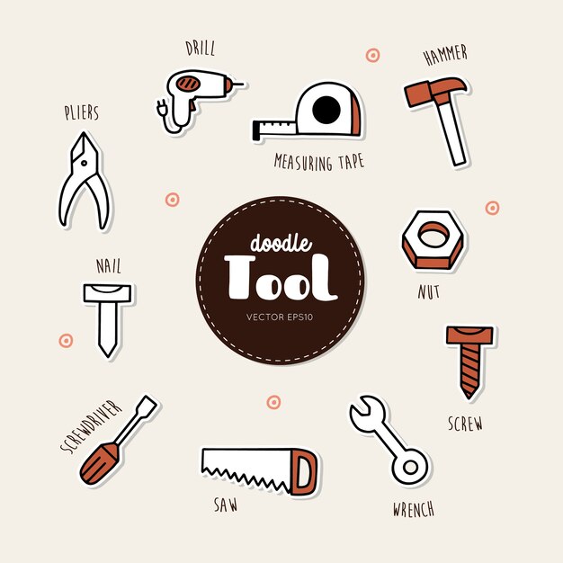 Vector set of tools icons. hand draw doodle vector.. Premium Vector