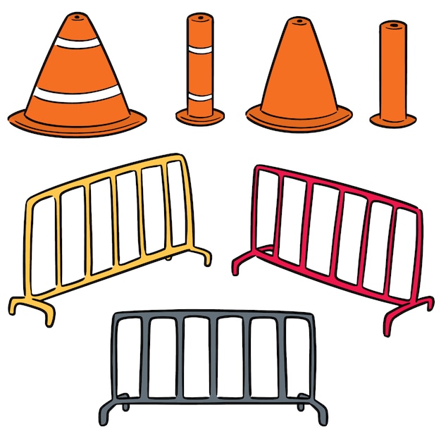 Download Vector set of traffic cone and traffic fence | Premium Vector