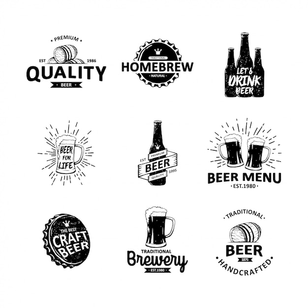 Premium Vector | Vector set of vintage brewery hand drawn elements