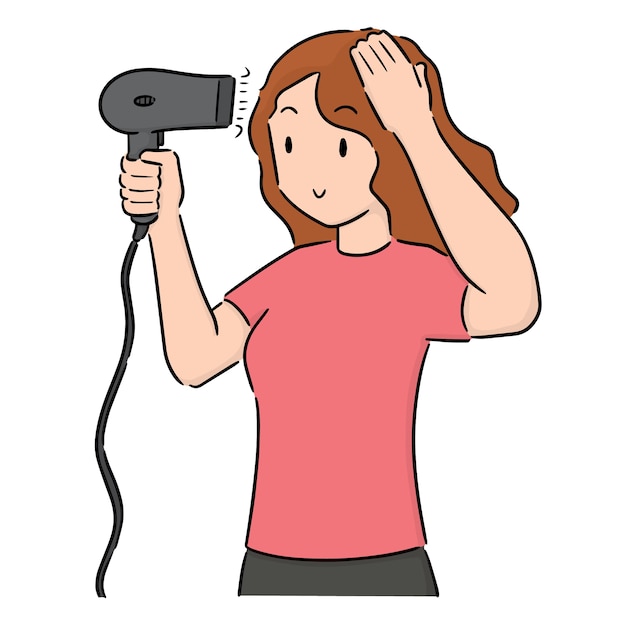 Vector set of woman using hair dryer Premium Vector