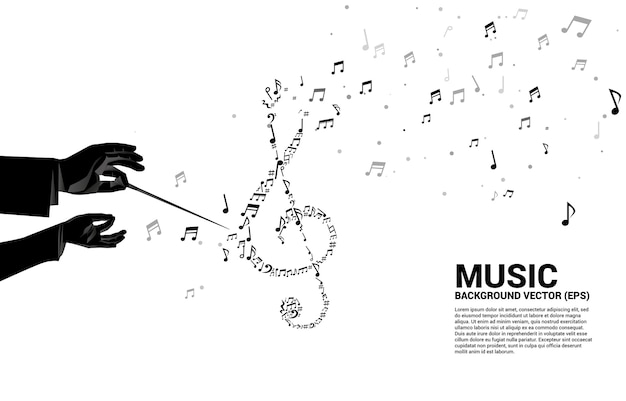 Premium Vector | Vector silhouette of conductor hand with music melody ...