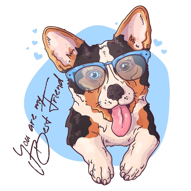 プレミアムベクター ベクタースケッチイラスト かわいいコーギー犬の肖像画