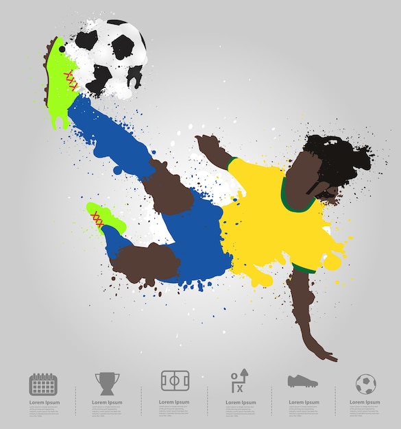 Vector soccer player kicks the ball with drops and spray Premium Vector