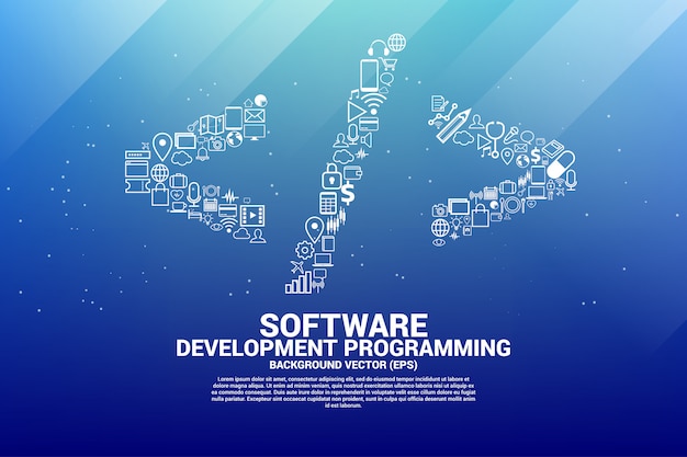 Vector software programming tag with functional icon. Premium Vector