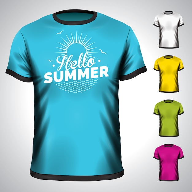 Download Vector t-shirt set with summer holiday illustration ...