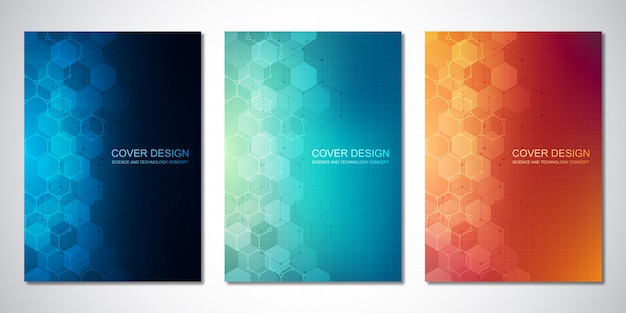 Vector templates for cover or brochure, with hexagons pattern. hi-tech background of molecular struc