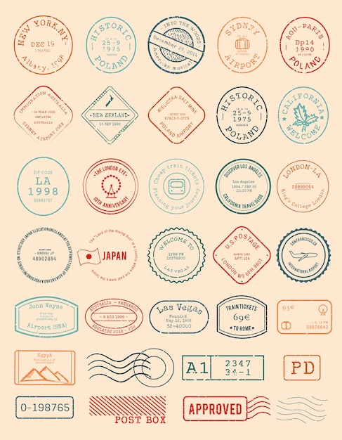 Vector of various stamp design Free Vector