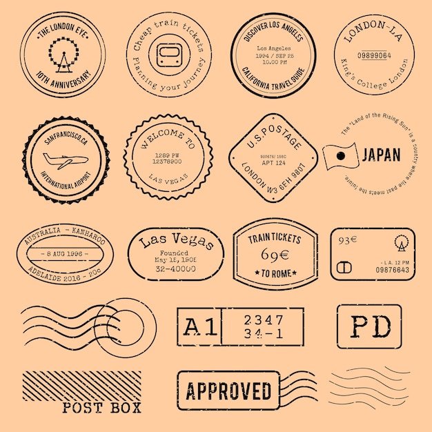 Vector of various stamp design Free Vector