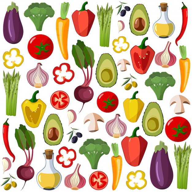 Download Premium Vector | Vector vegetables icons set in cartoon style.