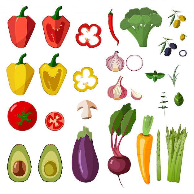 Download Vector vegetables icons set in cartoon style. Vector ...