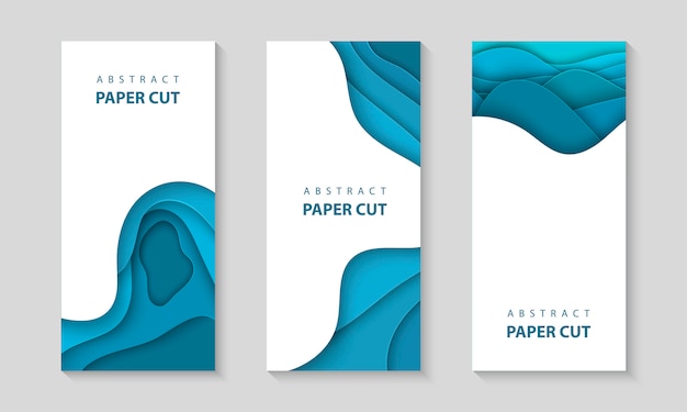 Vector vertical flyers with blue paper cut shapes Premium Vector