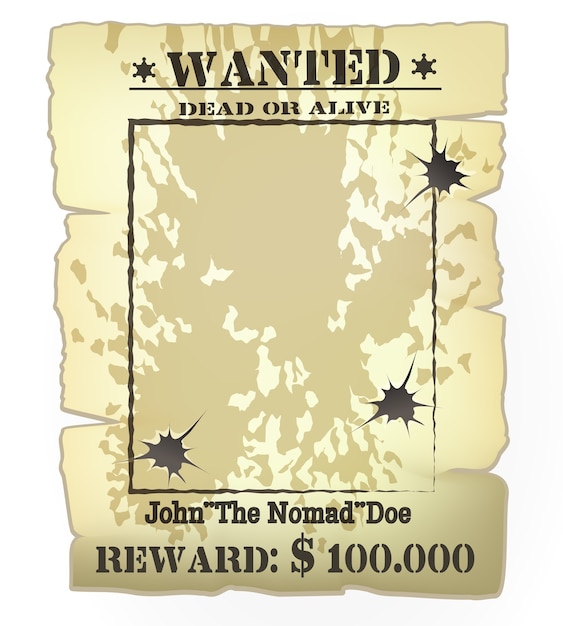 Free Vector | Vector vintage western wanted poster frame with bullet holes