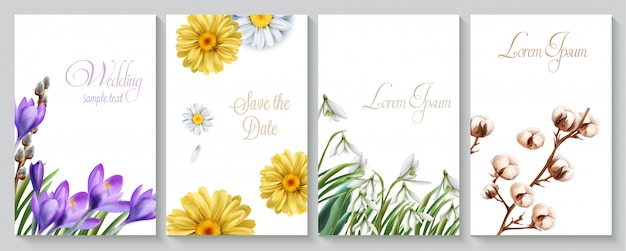 Vector wedding invitation card set with crocus watercolor Premium Vector