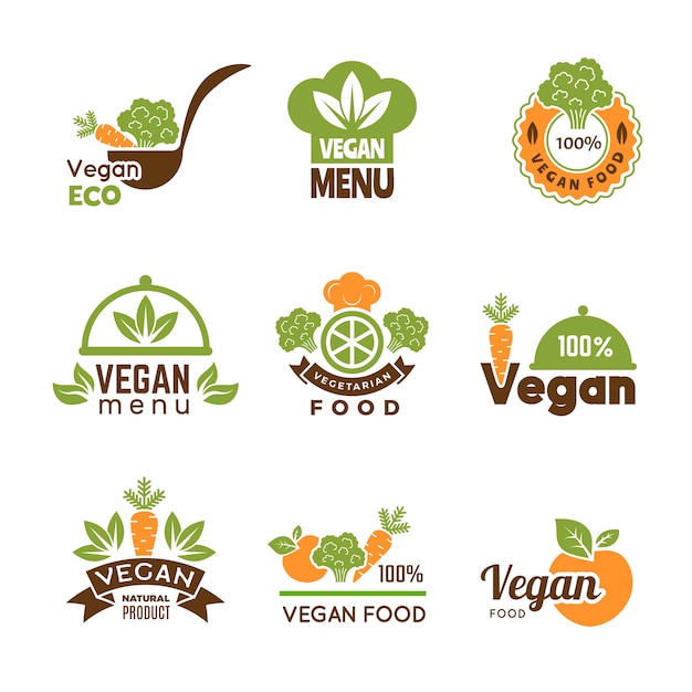 Premium Vector Vegan Logo Healthy Food Vegetarian Ecology Emblem