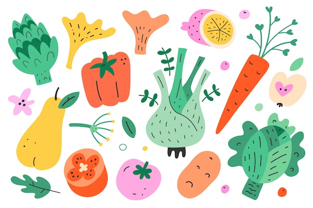 野菜や果物のコレクション イラスト プレミアムベクター