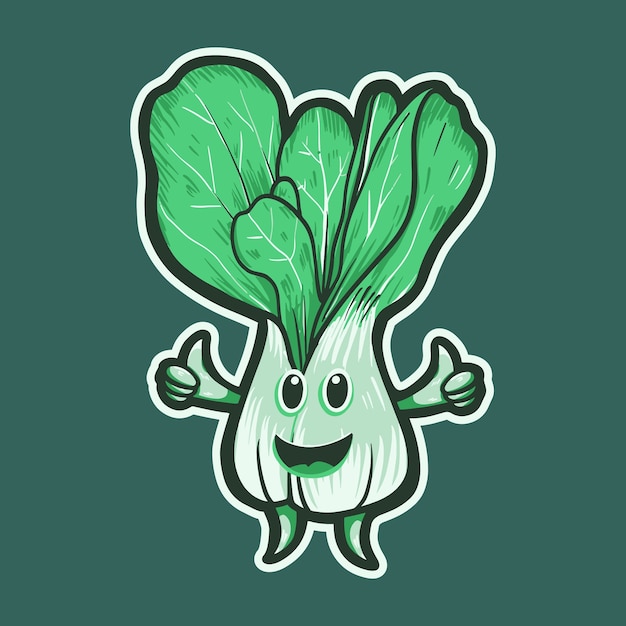 かわいいキャベツのマスコットキャラクターの野菜イラスト プレミアムベクター