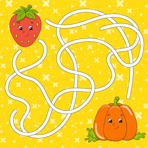 Premium Vector | Vegetable pumpkin, strawberry. maze. game for kids ...