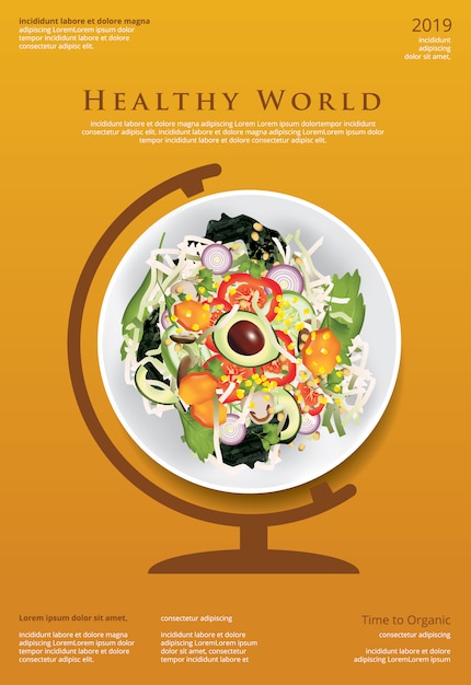 Premium Vector | Vegetable salad organic food poster template illustration