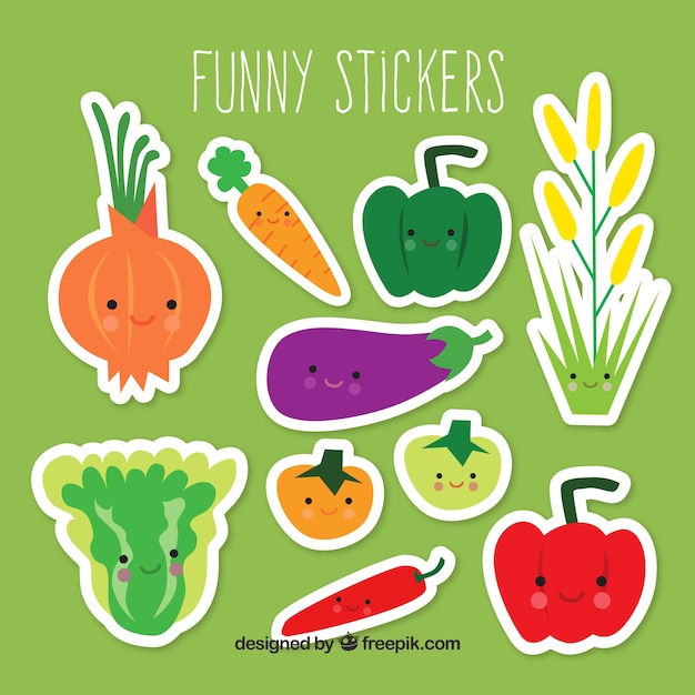 Free Vector | Vegetable stickers with funny style