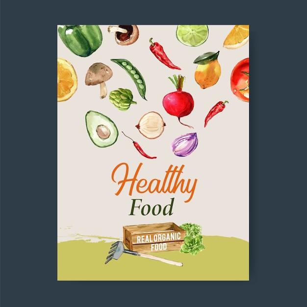 野菜の水彩絵の具のコレクション 生鮮食品有機ポスターチラシ健康イラスト 無料のベクター