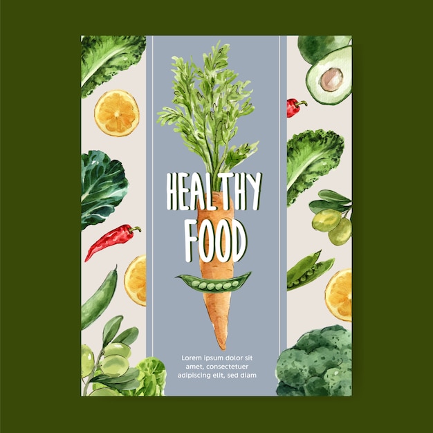 野菜の水彩絵の具のコレクション 生鮮食品有機ポスターチラシ健康イラスト 無料のベクター